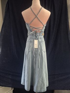 NWT - Light Wash Denim Halter Lace-Up Back Midi Dress - Summer - XS
